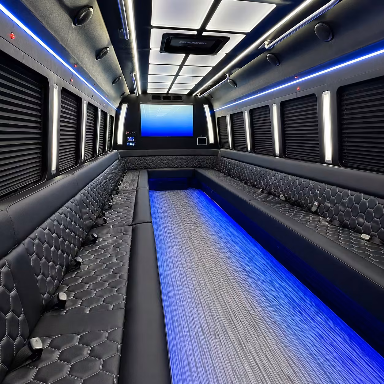 30 passenger party bus inside